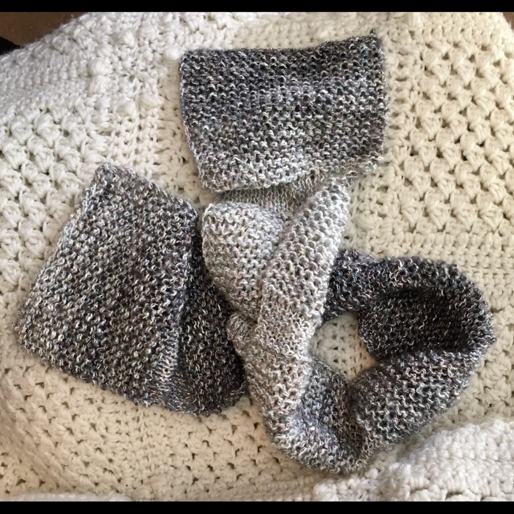 Hand knit scarf in light to dark coolest